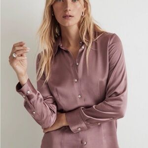 Madewell Elegant Rose Mauve Satin Women's Button-Up Shirt